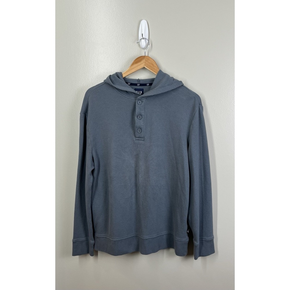 Gap Men's Waffle Henley Hoodie Sz M Preppy Cozy Thermal Cotton